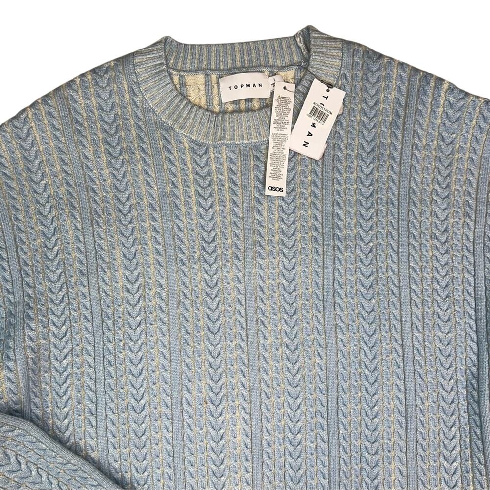 TOPMAN ASOS  NWT Men's Overdye Cable Crewneck Sweater in Light Blue Size Large